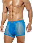 Casey Kevin Men Sexy Mesh Boxer Briefs Stretch Breathable Shorts Hipsters Trunk Underwear,Sky blue-L