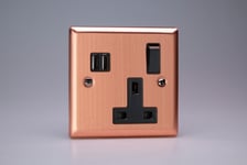 Varilight XY4U2SB.BC Urban Brushed Copper 1 Gang 13A DP Single USB Plug Socket