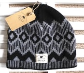 SATILA of SWEDEN Black / Grey 80% Lambswool Beanie Toque Hat Mens Womens NEW TAG