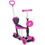 HOMCOM 5-in-1 Kids Baby Toddler Kick Scooter Removable Seat Adjustable Pink