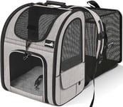 Pecute Sac Transport Chat Petit Chien Extensible, Sac a Dos Chat Respirant, Sac de Transport pour Chat avec Matelas en Peluche Amovible, Portable Sac Chat Transport pour Voyage, Achats,Kaki