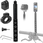 Perche à selfie pour guidon de moto pour GoPro, kit de fixation de moto, accessoires de fixation compatibles avec Insta 360 ONE X3 X2 X RS R GO 3 2, GoPro Hero 12 et DJI OSMO Action 4