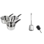 Morphy Richards 970003 Equip 3-Piece Pan Set, Stainless Steel & Ibergrif M34152 Silicone Toilet Brushes & Holders, Deep Cleaner, Toilet Brush with Quick Drying Holder Set for Bathroom