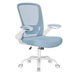 SONGMICS Chaise Bureau Ergonomique en Toile, Fauteuil, Support Lombaire Rembourré, Mécanisme à Bascule, Assise Large de 53 cm, Accoudoirs Rabattables, Bleu Brumeux OBN037Q01