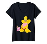 Womens The Simpsons Homer Simpson Big Pink Heart Valentine’s Day V-Neck T-Shirt