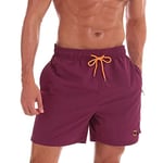 JustSun Short de Bain Homme Maillot de Bain Homme Boardshort Short Plage Étanche Short Séchage Rapide Filet avec Poches Zippées Vin Rouge XL