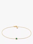 Monica Vinader 14ct Gold Siren Emerald Mini Chain Bracelet, Gold/Green