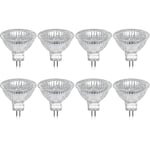 Set med 8 st GU5.3 MR16 20W 12V Varmvit Halogenlampa, Glaslock 400 lumen 2-stift Spotlight Ersättning för 20W Halogenlampa