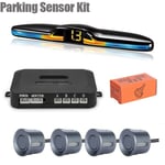 (Harmaat anturit)Uusi LED-pysäköintitunnistinjärjestelmä Taustavalo Parktronic Monitor Display Kit Backup Detector Assistant 4 anturia