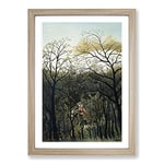 Big Box Art Rendezvous in The Forest by Henri Rousseau Framed Wall Art Picture Print Ready to Hang, Oak A2 (62 x 45 cm)