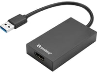 Sandberg Usb 3.0 To Hdmi Converter, Passiv Videokonverterare, Svart, Windows 10, Windows 11, Macos, 1920 X 1080 Pixlar, 1080P