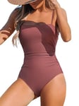 CUPSHE Maillot de bain une pièce pour femme avec décolleté carré et bretelles spaghetti réglables, Rouge blush, Taille M CAA12E3C037JJM