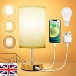 Touch Control Bedside Lamps, 3-Way Dimmable Table Lamp with USB A+C Charging