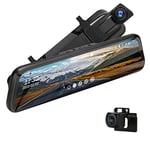 Caméra de Recul 10'' Miroir Dashcam avec Kit Câblé, Surveillance du stationnement 24h Dashcam Voiture Rétroviseur Écran Tactile de 10'' Full HD 1080P Vision Nocturne Grand Angle 170 ° Capteur G