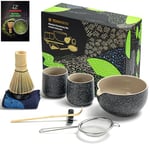 TEANAGOO Matcha Set Matcha Bowl with Versing Spout Scoop Matcha Whiskder Holder Tea Making Kit. 1 Set de thé japonais (7pcs) + 2Cups(7.2oz),S1,Charcoal Grey,Color Box Emballage...