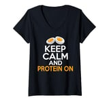 Womens Keep Calm and Protein On Weight Lifting V-Neck T-Shirt