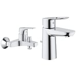 GROHE Mitigeur monocommande Bain Douche Start Flow, robinet à montage mural, raccord fileté pour flexible en 1/2", rosaces métal incluses, chromé & Mitigeur Lavabo Bauloop 23335000, Chromé, S