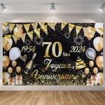 Seutgjie Banderole Joyeux Anniversaire 70 Ans 1954-2024, Décoration Anniversaire 70 Ans Toile de Fond Anniversaire Hommes/Femmes, Bannière Joyeux Anniversaire pour Fête, Or Noir 180 x 110 cm