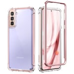 SURITCH Clear Case for Samsung S21【Built in Screen Protector】 360 Full Body Hybrid Protection Hard Shell+ TPU Rubber Rose Gold Bumper Rugged Case with Lens Protector for Samsung Galaxy S21 5G 6.2"