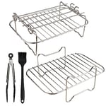 Air Fryer Rack, 2Pcs Air Fryer Racks Compatible for Ninja Dual Zone Air Fryer, Air Fryer Accessories 8Pcs Set - 2 Fryer Rack with 4 Skewers, Kitchen Tongs & Pastry Brush