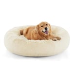 Bedsure Donut Dog Bed Extra Large - Calming Dog Bed for Anti-Anxiety, Round Dog Bed Washable, Fluffy Pet Beds for Large Dogs, Cream, 115x115x25cm