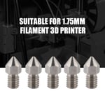 5 kpl 3D-tulostin M6 ruostumattomasta teräksestä valmistettu ekstruuderin suutintulostuspää 1,75 mm filamentille (1,75/0,4 mm)