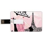 32G USB Flash Drives Credit Card Shape Teen Memory Stick Bank Card Style Sexy Woman with Hat Smoking in front of Eiffel Tower in Shabby Pink Design Decorative,Pale Pink Black Waterproof Pen Thumb Love