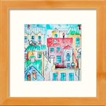 Lumartos, Our Town Contemporary Home Decor Wall Art Watercolour Print, Pine Frame, 14 x 14 Inches