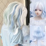 Cosplay Blue White Gradient Wig Wavy Synthetic Wig with Bangs  for Women