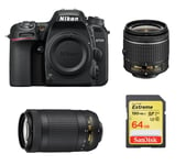 NIKON D7500 reflex 20.9 mpix KIT AF-P 18-55MM F3.5-5.6G VR + objectif AF-P 70-300MM F4.5-6.3 ED VR DX + 64GB SD card