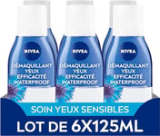 NIVEA Démaquillant Yeux Double Action au Bleuet (lot de 6 x 125 ml), démaquillant waterproof enrichi en eau purifiée, soin visage femme pour tous types de peaux