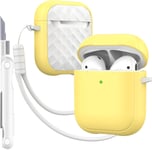 Étui pour AirPods Case Cover avec kit de Nettoyage, Housse de Protection complète Contre Les Chutes avec lanière, Couleur Macaron Jeune pour Airpods 2/1 gén,Jaune/Blanc