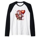 Love Gnome With Valentines Chocolate And Red Heart Balloons Raglan Baseball Tee