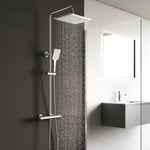 Colonne de Douche Thermostatique, Colonne de Douche avec Mitigeur Hauteur Réglable, Pomme Douche de Tête 260 x 190mm, Ensemble de Douche pour Salle de Bain, Carré, Chromé