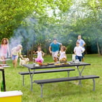 COSTWAY Ensemble Table et Chaises de Jardin pour 8 Personnes, Trou pour Parasol, Table de Pique-Nique avec 2 Bancs, Noir