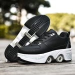 JZIYH 2 en 1 Multi-Usages Patins À roulettes pour Femmes 4 Roues Réglables À roulettes Chaussures pour Garçons Filles Confortables,Black+White,41