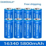 10PCS-Batterie Li-ion Rechargeable 3.7v 16340, 5800mah, Cr123a, Pour Lampe Torche, Chargeur Mural De Voyage