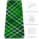 Haminaya Yoga Mat Green Grid Pilates Mat Non-Slip Pro Eco Friendly TPE Thick 6mm With Carrying Bag Sport Workout Mat For Exercise Fitness Gym 183x61cmx0.6cm