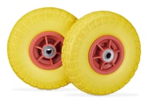 Relaxdays - Roue de diable Set de 2 en caoutchouc, increvavbles, 260 x 85, 16 mm, 4.1/3.5-4 essieu 150 kg, jaune-rouge