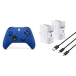 Xbox Manette Sans Fil Bleue - Shock Blue+Venom Pack de deux batteries rechargeables haute capacité 1100 mAh - blanc Series X et S One