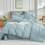 Luofanfei Housse de Couette 240 x 260 Bleu Clair 2 Personnes Uni Adulte Ultra Douce Parure de Lit en Microfibre Linge de Lit Unie Moderne Parure Housse Couette zippée avec 2 Taies d'oreiller 65x65 cm