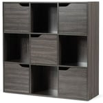 COSTWAY Bibliothèque de Rangement, Etagère de Rangement, Cube de Rangement 5 avec Portes, Idéal pour Salon, Chambre, Entrée Etc. 90 x 29 x 90 cm