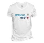 T-Shirt Homme Col V Marseille 1 - Paris 0 Sport Foot Champion Ballon C1