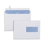 Raja Enveloppe blanche Premium format C5 - 162 x 229 mm avec fenêtre Fermeture auto-adhésive Papier vélin 90 g/m²