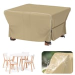 Velway Housse Salon de Jardin Imperméable: Housse de Table Jardin Exterieur avec Bande Réfléchissante - 600D Oxford Coupe-Vent Couverture de Protection Meubles Bâche pour Table - Kaki 125x125x74cm