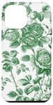 iPhone 15 Plus Chinoiserie Green Toile Pattern Roses Leaves Garden Case