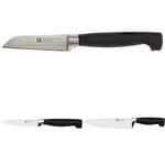 ZWILLING Lot de Couteau à Légumes, Lame : 8 cm + Couteau à Larder/Garnir, Lame : 10 cm Couteau de Chef, Lame: 20 cm, Acier Inoxydable, Manche Noir, série Four Star