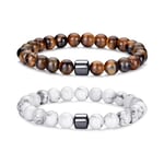 Bracelet œil de tigre pour hommes, ensemble de bracelets de perles en pierre naturelle de 8MM, bracelets extensibles en pierre de lave, réglables, en perles de cristal noir, cadeaux pour hommes