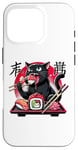 Coque pour iPhone 16 Pro Chat noir mangeant des sushis Anime drôle chat amateur de sushi