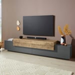 Meuble TV design moderne 240cm gris et bois Corona Low Hound